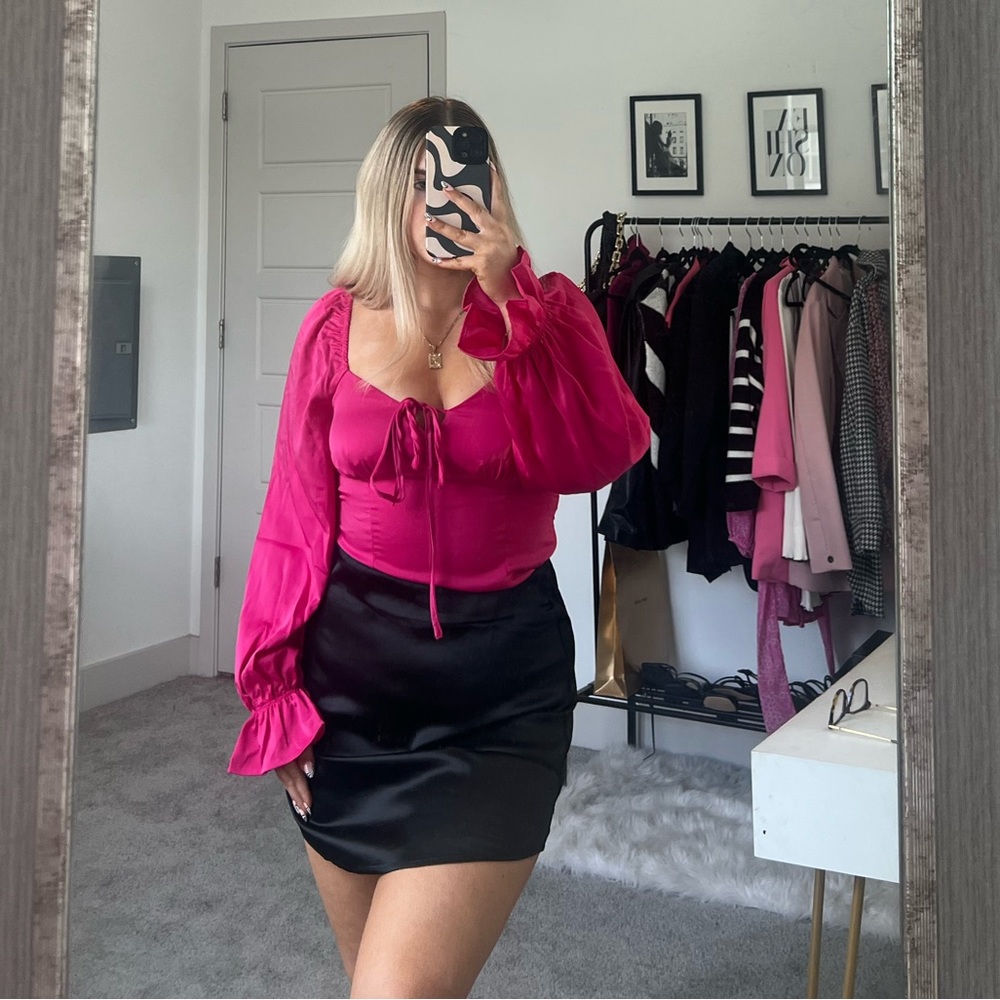 hot pink longsleeve blouse